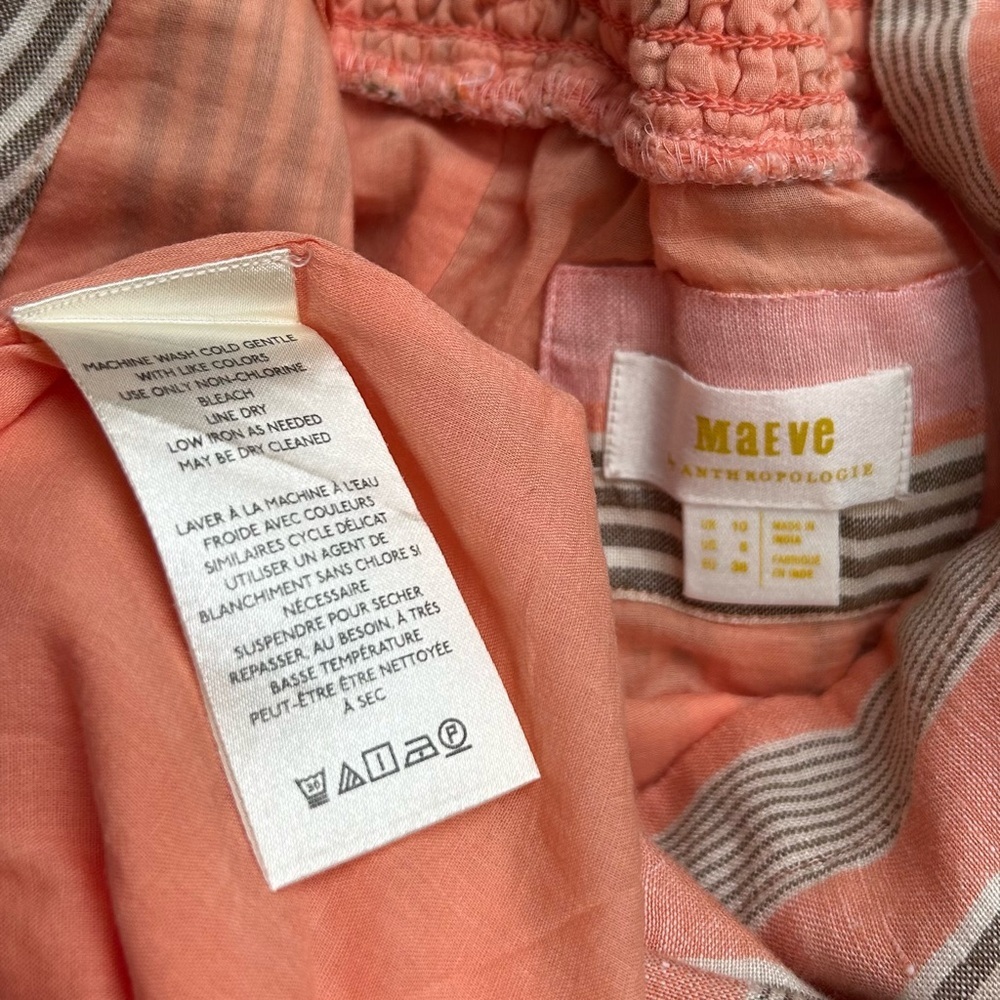 Anthropologie Maeve Square-Neck Tie-Back Maxi Dress Pink Stripe Linen Size 6 - Picture 15 of 16